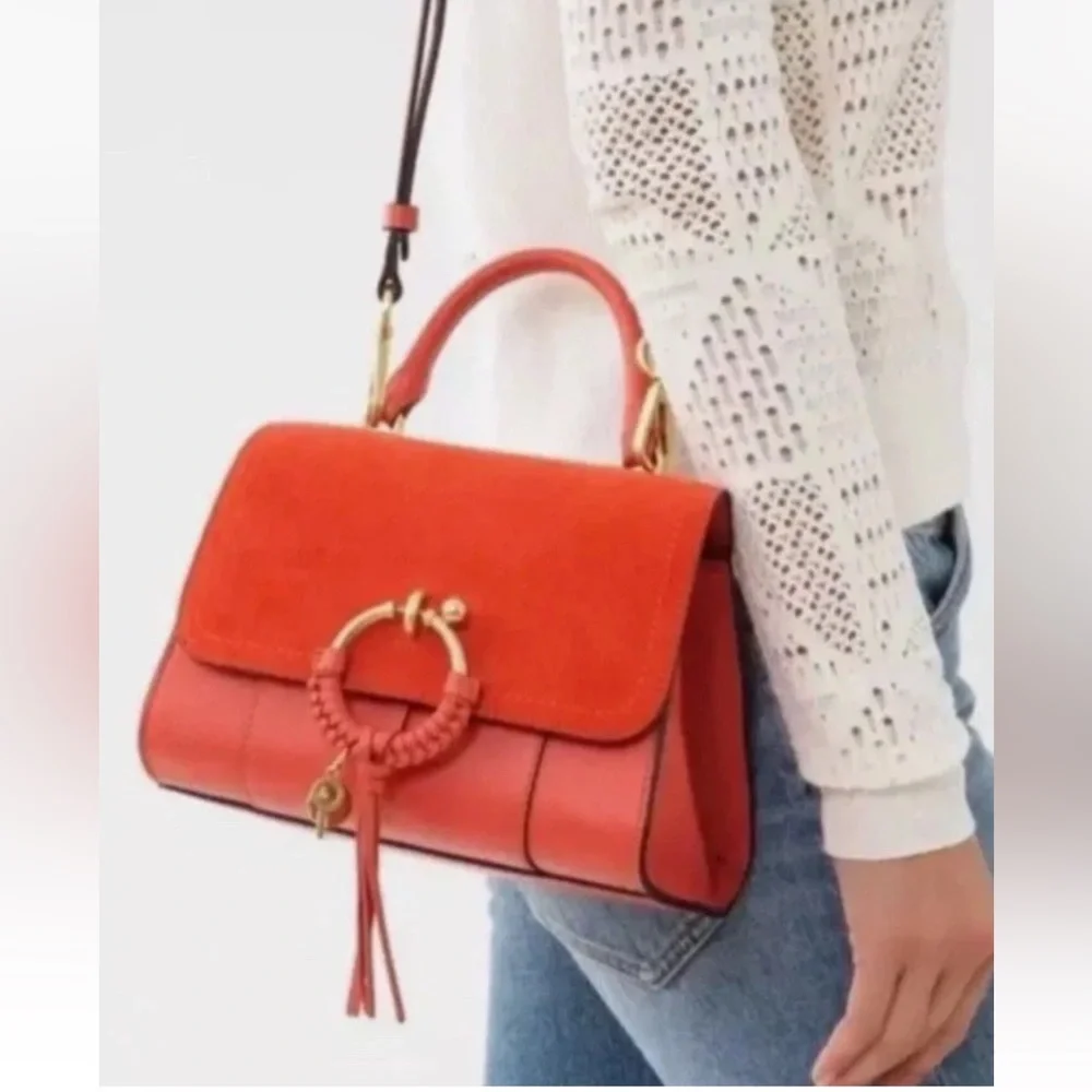 🆕 SEE BY CHLOE JOAN MINI CROSSBODY BAG FLAP TOP HANDLE GIPSY ORANGE LEATHER - Picture 4 of 16